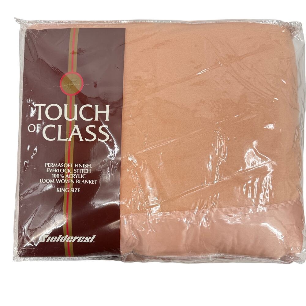 Vintage Fieldcrest Touch of Class King Blanket Peach Satin Trim 108x90 USA NOS